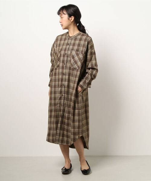 ノーカラーロングチェックシャツ ワンピース ボタンを開けて羽織りとしてもつかえる シャツ ブラウス Lb S エルビーエス のファッション通販 Zozotown