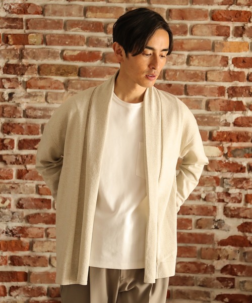 UNION STATION(ユニオンステーション)の「12GG天竺編みボタンレスショールカーディガン(カーディガン/ボレロ・メンズ・ネイビー/ブラック系その他/ベージュ系その他・S/M/L)」の1枚目の写真