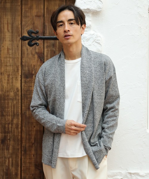 UNION STATION(ユニオンステーション)の「12GG天竺編みボタンレスショールカーディガン(カーディガン/ボレロ・メンズ・ネイビー/ブラック系その他/ベージュ系その他・S/M/L)」の4枚目の写真