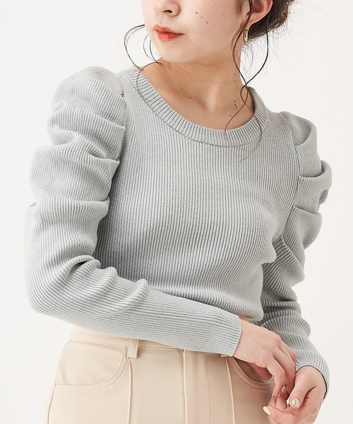 Rirandture❤︎袖パールが可愛いパワショルニット DAY CLOSET ニット セーター レディース 半袖パワショルきれいめ