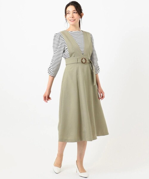 ANY SIS(エニィスィス)の「【洗える】Vネック ジャンドレ セット(セットアップ・レディース・カーキ系/ブラック系/アイボリー系/ベージュ系・4)」の9枚目の写真