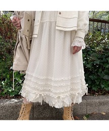 ピンクハウス チュール スカート ペチ付き リボン柄 ドット ピコフリル