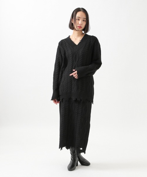 ROCKET x LUNCH（ロケットアンドランチ）の「ROCKET×LUNCH／DAMAGE KNITプルオーバー　2929028（ニット/セーター・レディース・ブラック・SMALL）」の2枚目の写真