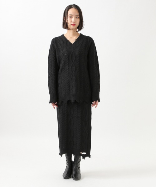 ROCKET x LUNCH（ロケットアンドランチ）の「ROCKET×LUNCH／DAMAGE KNITプルオーバー　2929028（ニット/セーター・レディース・ブラック・SMALL）」の8枚目の写真