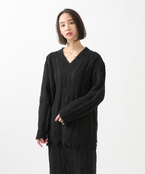 ROCKET x LUNCH（ロケットアンドランチ）の「ROCKET×LUNCH／DAMAGE KNITプルオーバー　2929028（ニット/セーター・レディース・ブラック・SMALL）」の6枚目の写真