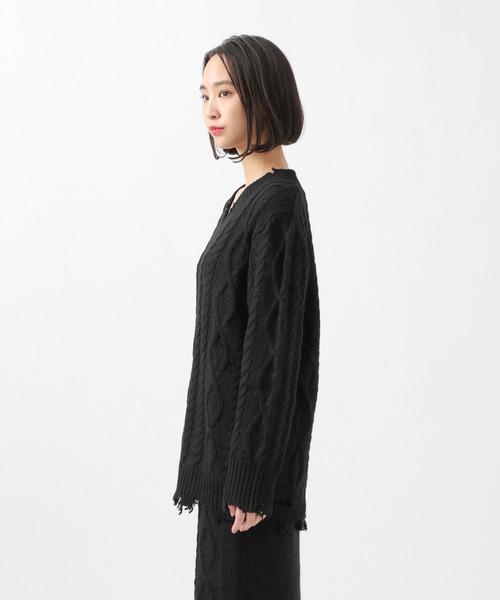 ROCKET x LUNCH（ロケットアンドランチ）の「ROCKET×LUNCH／DAMAGE KNITプルオーバー　2929028（ニット/セーター・レディース・ブラック・SMALL）」の7枚目の写真