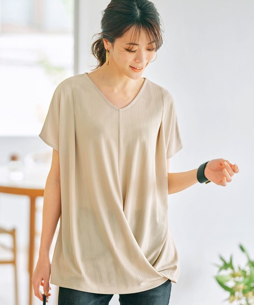 GeeRA(ジーラ)の「フロントドレープカットソー(Tシャツ/カットソー・レディース・カーキ/サンドグレー/ブラック・LARGE/MEDIUM/X-LARGE/XX-LARGE/SMALL)」の3枚目の写真