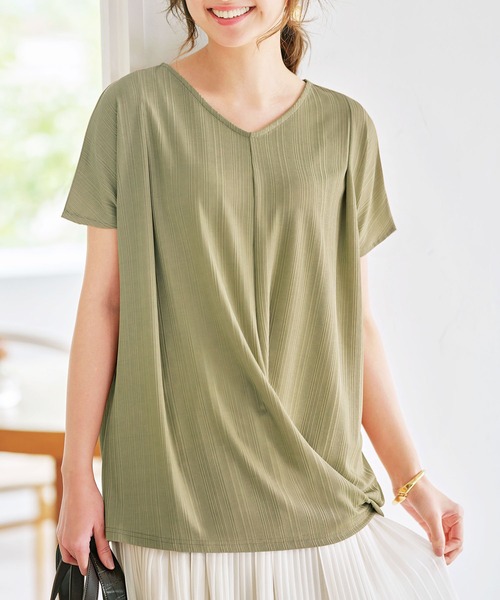 GeeRA(ジーラ)の「フロントドレープカットソー(Tシャツ/カットソー・レディース・カーキ/サンドグレー/ブラック・LARGE/MEDIUM/X-LARGE/XX-LARGE/SMALL)」の1枚目の写真