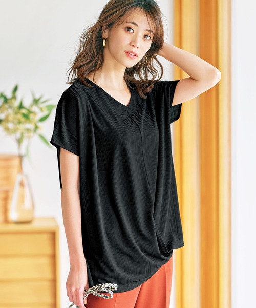 GeeRA(ジーラ)の「フロントドレープカットソー(Tシャツ/カットソー・レディース・カーキ/サンドグレー/ブラック・LARGE/MEDIUM/X-LARGE/XX-LARGE/SMALL)」の2枚目の写真