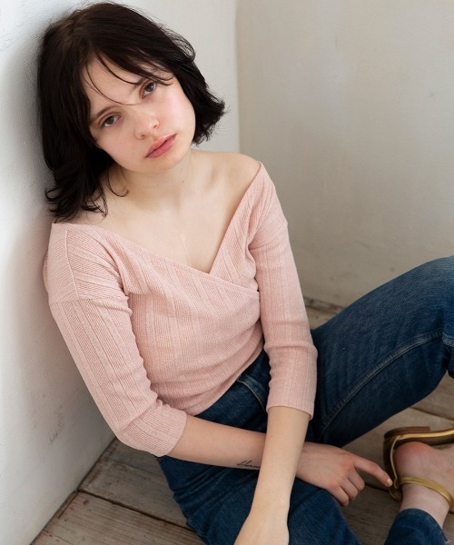 mangata（モンガータ）の「Cache-coeur knit tee（Tシャツ/カットソー・レディース・ピンク・FREE）」の8枚目の写真