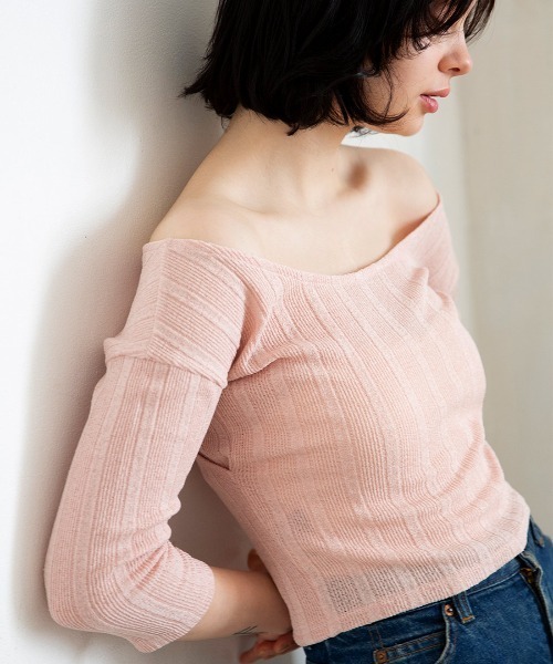 mangata（モンガータ）の「Cache-coeur knit tee（Tシャツ/カットソー・レディース・ピンク・FREE）」の7枚目の写真