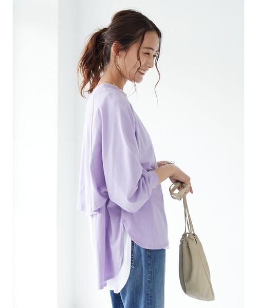CRAFT STANDARD BOUTIQUE（クラフトスタンダードブティック）の「レイヤード風Tシャツ　＊（Tシャツ/カットソー・レディース・チャコールグレー/パープル/グリーン/アイボリー・FREE）」の21枚目の写真
