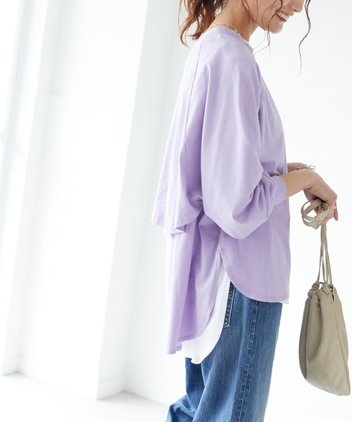 CRAFT STANDARD BOUTIQUE（クラフトスタンダードブティック）の「レイヤード風Tシャツ　＊（Tシャツ/カットソー・レディース・チャコールグレー/パープル/グリーン/アイボリー・FREE）」の4枚目の写真