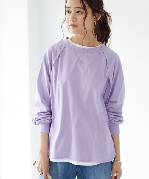 CRAFT STANDARD BOUTIQUE（クラフトスタンダードブティック）の「レイヤード風Tシャツ　＊（Tシャツ/カットソー・レディース・チャコールグレー/パープル/グリーン/アイボリー・FREE）」の16枚目の写真