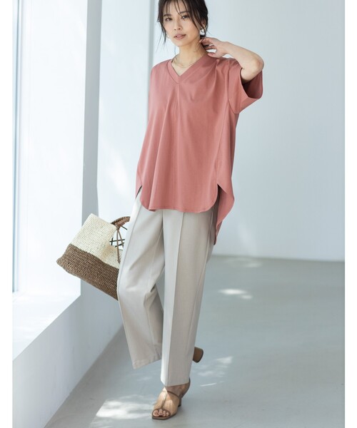 THE SHOP TK （ザ ショップ ティーケー ）の「◆【VERY6月号掲載】CARREMAN 美for ワイドパンツ（スーツパンツ・レディース・ベージュ/パープル/ベビーピンク/パープル系2・11/10/12/13/14）」の2枚目の写真