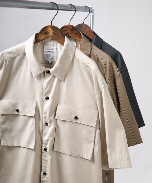 SMITH'S(スミス)の「【SMITH'S AMERICAN/スミスアメリカン】オーバーサイズ ツイルワーク半袖シャツ(シャツ/ブラウス・メンズ・アッシュグレー/ブラック/ベージュ・M/L/XL)」の3枚目の写真