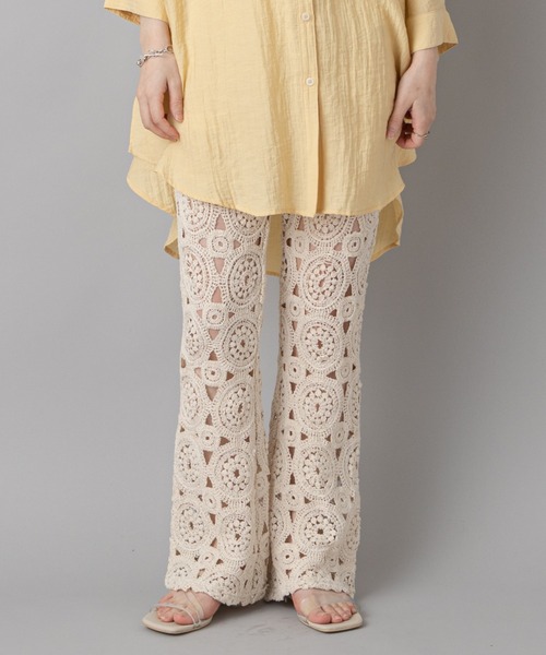 CIAOPANIC（チャオパニック）の「【SCENE by ciaopanic/シーン バイ チャオパニック】クロシェレースニットイージーパンツ/WEB・一部店舗限定（スラックス・レディース・ブラック/アイボリー・FREE）」の2枚目の写真