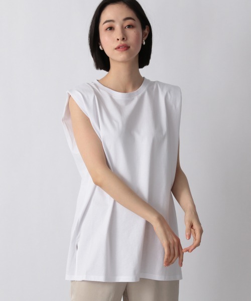 LOWRYS FARM（ローリーズファーム）の「ショルダーパットノースリーブ　948774（Tシャツ/カットソー・レディース・ブラック/ブルー系その他/オフホワイト/グレー・FREE）」の2枚目の写真