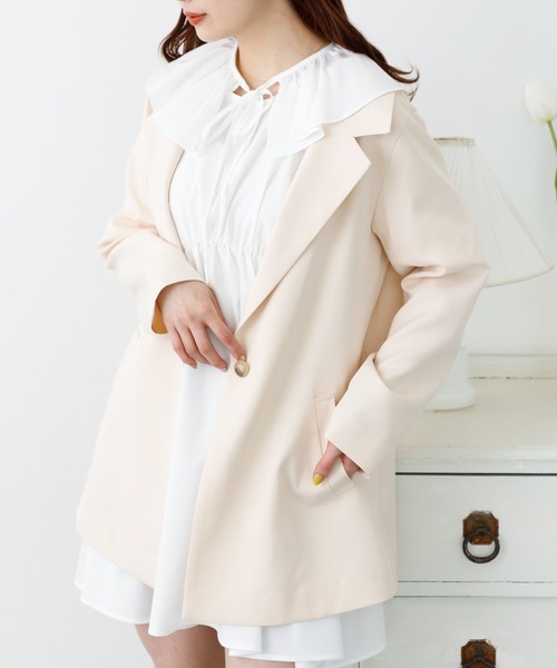 SLURR（スラ―）の「ロング丈テーラージャケット(セットアップ)（テーラードジャケット・レディース・アイボリー/チョコ・FREE）」の2枚目の写真