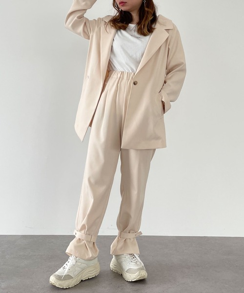 SLURR（スラ―）の「ロング丈テーラージャケット(セットアップ)（テーラードジャケット・レディース・アイボリー/チョコ・FREE）」の4枚目の写真