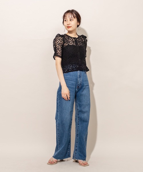 mline（エムライン）の「[mline] WEB限定 レースパフブラウス（シャツ/ブラウス・レディース・ブラック/ベージュ/アイボリー・FREE）」の4枚目の写真