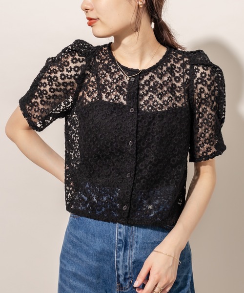 mline（エムライン）の「[mline] WEB限定 レースパフブラウス（シャツ/ブラウス・レディース・ブラック/ベージュ/アイボリー・FREE）」の7枚目の写真