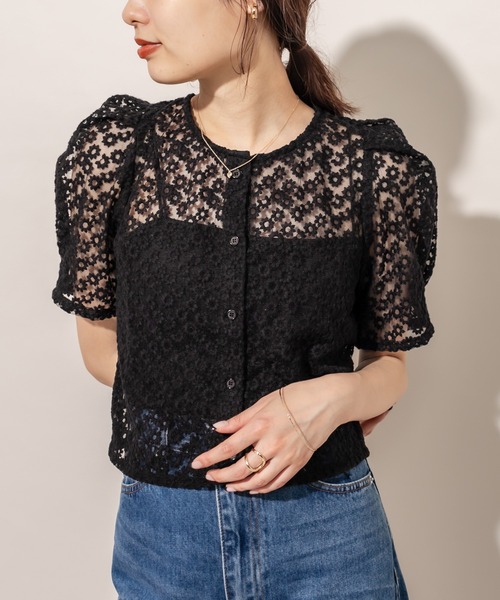 mline（エムライン）の「[mline] WEB限定 レースパフブラウス（シャツ/ブラウス・レディース・ブラック/ベージュ/アイボリー・FREE）」の9枚目の写真