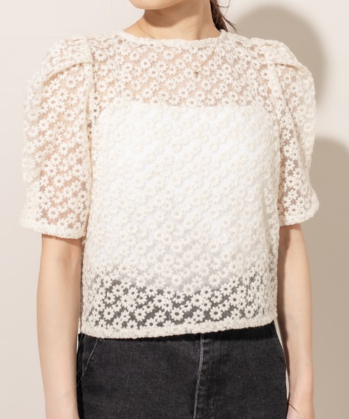 mline（エムライン）の「[mline] WEB限定 レースパフブラウス（シャツ/ブラウス・レディース・ブラック/ベージュ/アイボリー・FREE）」の14枚目の写真