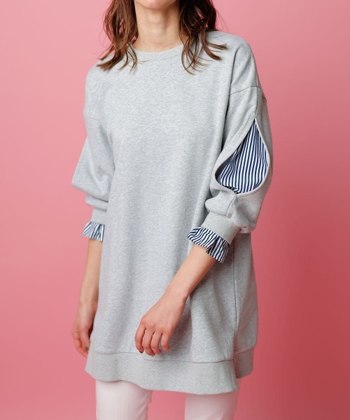 RANAN（ラナン）の「袖スリットカットソーチュニック（Tシャツ/カットソー・レディース・ブラック/杢グレー/サンドグレー/モスグリーン・M/L/LL/3L）」の3枚目の写真