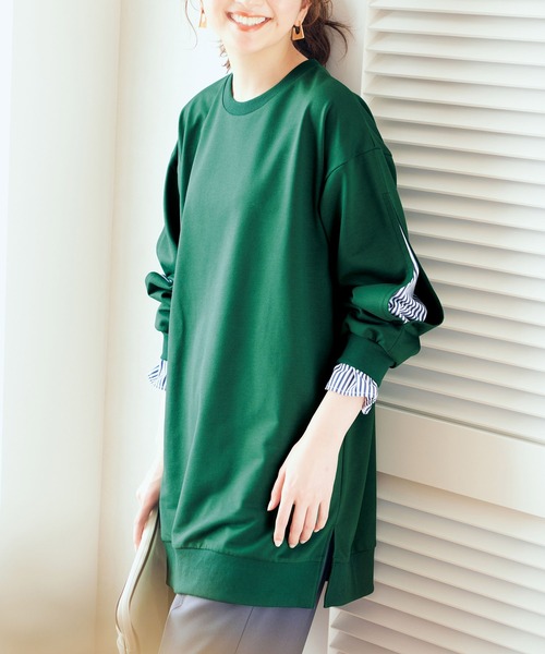 RANAN（ラナン）の「袖スリットカットソーチュニック（Tシャツ/カットソー・レディース・ブラック/杢グレー/サンドグレー/モスグリーン・M/L/LL/3L）」の4枚目の写真