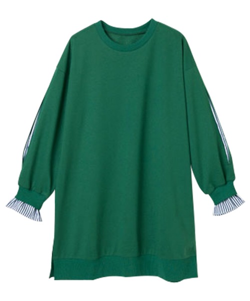 RANAN（ラナン）の「袖スリットカットソーチュニック（Tシャツ/カットソー・レディース・ブラック/杢グレー/サンドグレー/モスグリーン・M/L/LL/3L）」の6枚目の写真