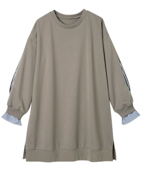 RANAN（ラナン）の「袖スリットカットソーチュニック（Tシャツ/カットソー・レディース・ブラック/杢グレー/サンドグレー/モスグリーン・M/L/LL/3L）」の7枚目の写真