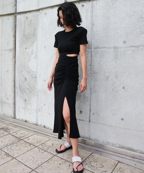 FIG&VIPER（フィグアンドバイパー）の「サイドスリットロングOP（ワンピース・レディース・ブラック/グレー・FREE）」の12枚目の写真