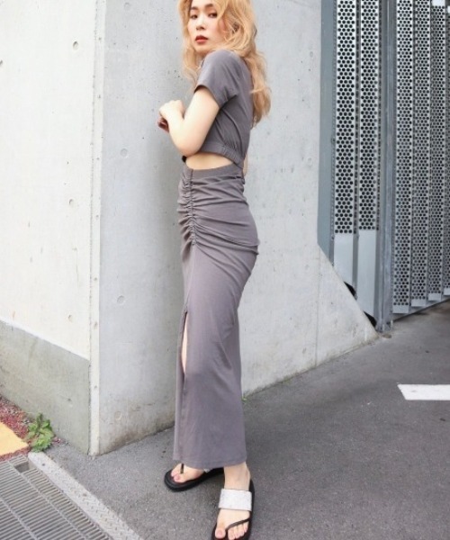 FIG&VIPER（フィグアンドバイパー）の「サイドスリットロングOP（ワンピース・レディース・ブラック/グレー・FREE）」の8枚目の写真