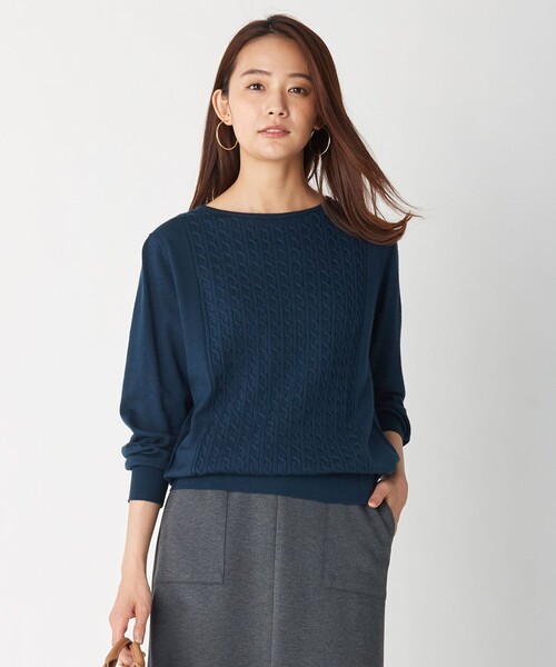 J.PRESS Ladies(J.プレス レディス)の「【洗える】POPCORN バックボタン ケーブル ニット(ニット/セーター・レディース・ベージュ系/ピンク系/ワイン系/ピーコックグリーン系・SMALL)」の2枚目の写真