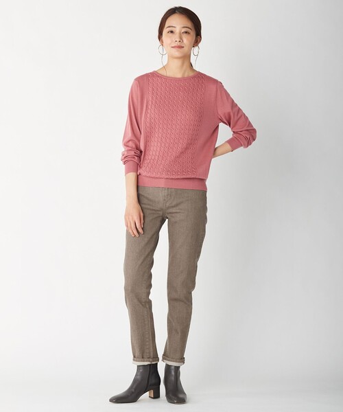 J.PRESS Ladies(J.プレス レディス)の「【洗える】POPCORN バックボタン ケーブル ニット(ニット/セーター・レディース・ベージュ系/ピンク系/ワイン系/ピーコックグリーン系・SMALL)」の7枚目の写真