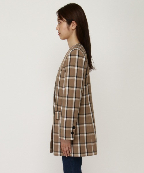 REDYAZEL(レディアゼル)の「チェックテーラードジャケット(ノーカラージャケット・レディース・ブラウン/グレー・FREE)」の6枚目の写真