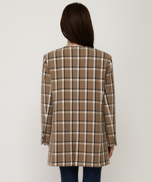 REDYAZEL(レディアゼル)の「チェックテーラードジャケット(ノーカラージャケット・レディース・ブラウン/グレー・FREE)」の7枚目の写真