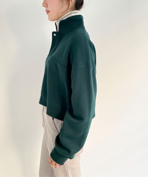 EPIMI E'PIMMY(エピミエピミー)の「ハーフジップ裏毛ショートプルオーバー(スウェット・レディース・ダークブルー/オフホワイト/グリーン/杢グレー・MEDIUM)」の14枚目の写真