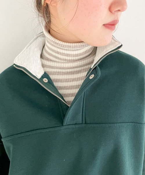 EPIMI E'PIMMY(エピミエピミー)の「ハーフジップ裏毛ショートプルオーバー(スウェット・レディース・ダークブルー/オフホワイト/グリーン/杢グレー・MEDIUM)」の16枚目の写真