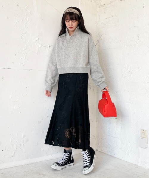 EPIMI E'PIMMY(エピミエピミー)の「ハーフジップ裏毛ショートプルオーバー(スウェット・レディース・ダークブルー/オフホワイト/グリーン/杢グレー・MEDIUM)」の6枚目の写真