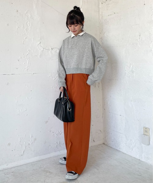 EPIMI E'PIMMY(エピミエピミー)の「ハーフジップ裏毛ショートプルオーバー(スウェット・レディース・ダークブルー/オフホワイト/グリーン/杢グレー・MEDIUM)」の7枚目の写真