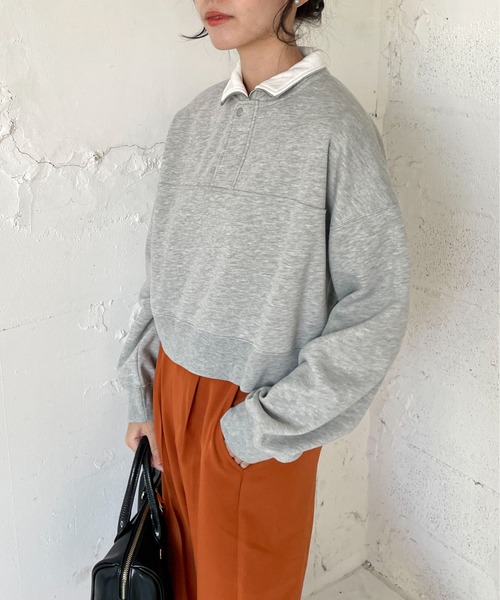 EPIMI E'PIMMY(エピミエピミー)の「ハーフジップ裏毛ショートプルオーバー(スウェット・レディース・ダークブルー/オフホワイト/グリーン/杢グレー・MEDIUM)」の8枚目の写真