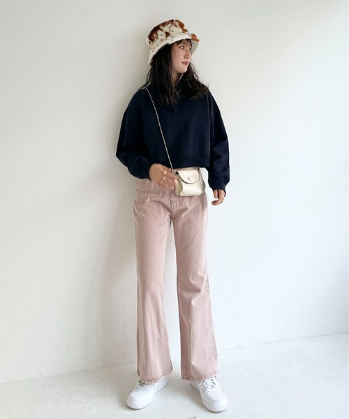 EPIMI E'PIMMY(エピミエピミー)の「ハーフジップ裏毛ショートプルオーバー(スウェット・レディース・ダークブルー/オフホワイト/グリーン/杢グレー・MEDIUM)」の12枚目の写真