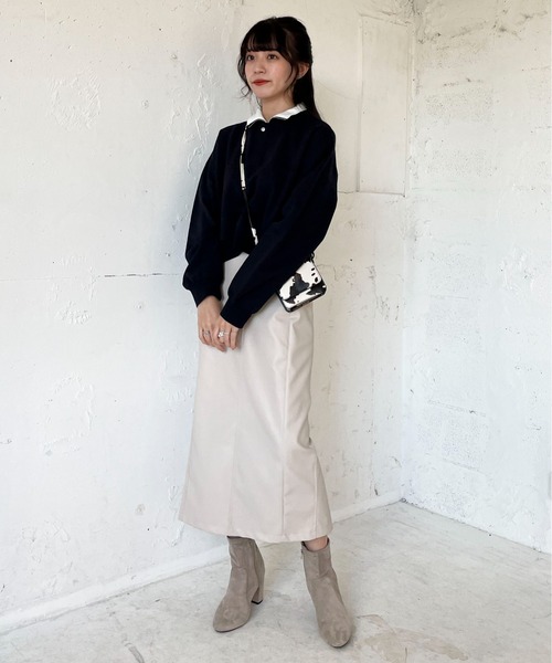 EPIMI E'PIMMY(エピミエピミー)の「ハーフジップ裏毛ショートプルオーバー(スウェット・レディース・ダークブルー/オフホワイト/グリーン/杢グレー・MEDIUM)」の13枚目の写真