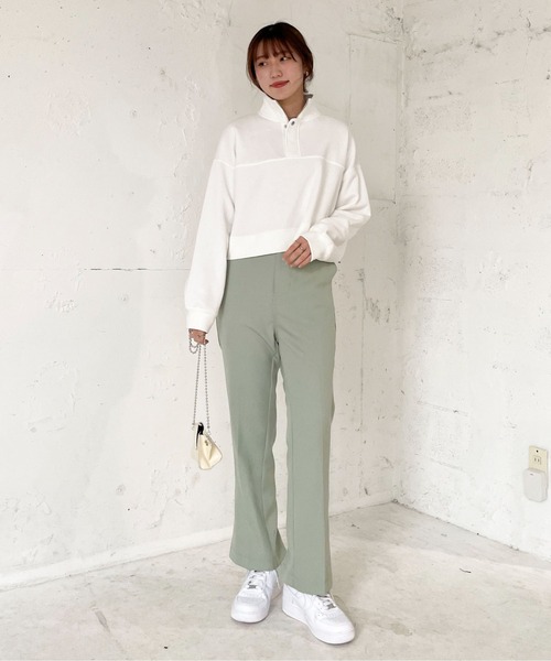 EPIMI E'PIMMY(エピミエピミー)の「ハーフジップ裏毛ショートプルオーバー(スウェット・レディース・ダークブルー/オフホワイト/グリーン/杢グレー・MEDIUM)」の20枚目の写真