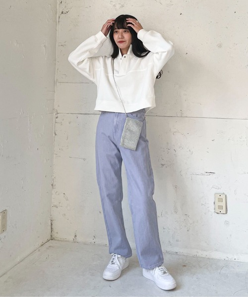 EPIMI E'PIMMY(エピミエピミー)の「ハーフジップ裏毛ショートプルオーバー(スウェット・レディース・ダークブルー/オフホワイト/グリーン/杢グレー・MEDIUM)」の22枚目の写真