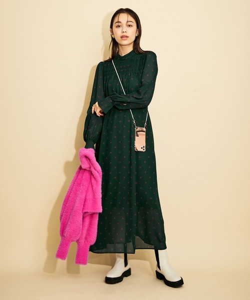 MADEMOISELLE ROPE'（マドモアゼル ロペ）の「ハートプリントワンピース（ワンピース・レディース・ブラック/モスグリーン・38）」の9枚目の写真