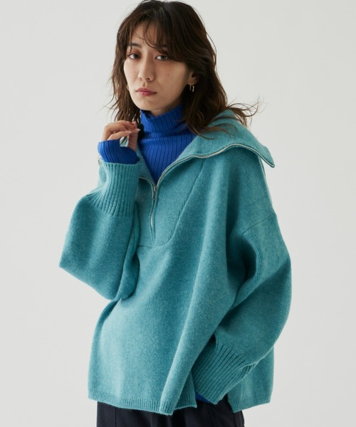 Auntie Rosa Holiday（アンティローザホリデー）の「ハーフジップボリュームスリーブニットプルオーバー（ニット/セーター・レディース・ブルー/イエロー/オフホワイト・FREE）」の7枚目の写真