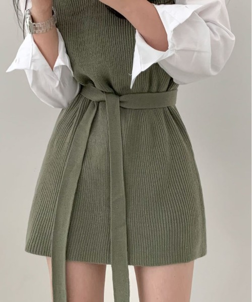 BEIDELLI（ベイデリー）の「[BELLIDE MADE] Vネックニットベストワンピース（ワンピース・レディース・オリーブ/マスタード・FREE）」の5枚目の写真